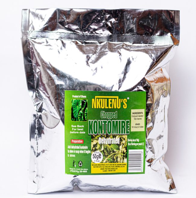 Nkulenu's chopped kontomire dehydrated